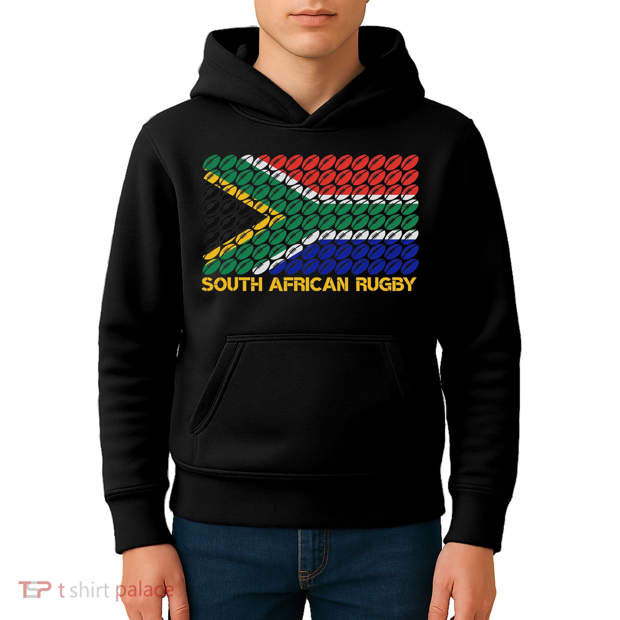 Rugby Ball Pattern South Africa Flag Kids Hoodie