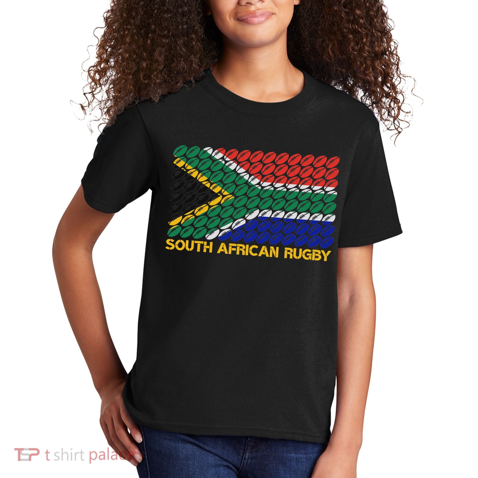 Rugby Ball Pattern South Africa Flag Kids T-Shirt