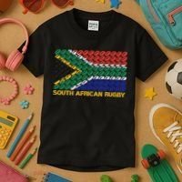 Rugby Ball Pattern South Africa Flag Kids T-Shirt thumb 3