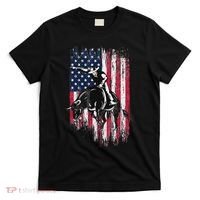 Rodeo Bull Rider Patriotic American Flag Cowboys T-Shirt thumb 0