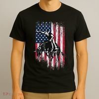 Rodeo Bull Rider Patriotic American Flag Cowboys T-Shirt thumb 3