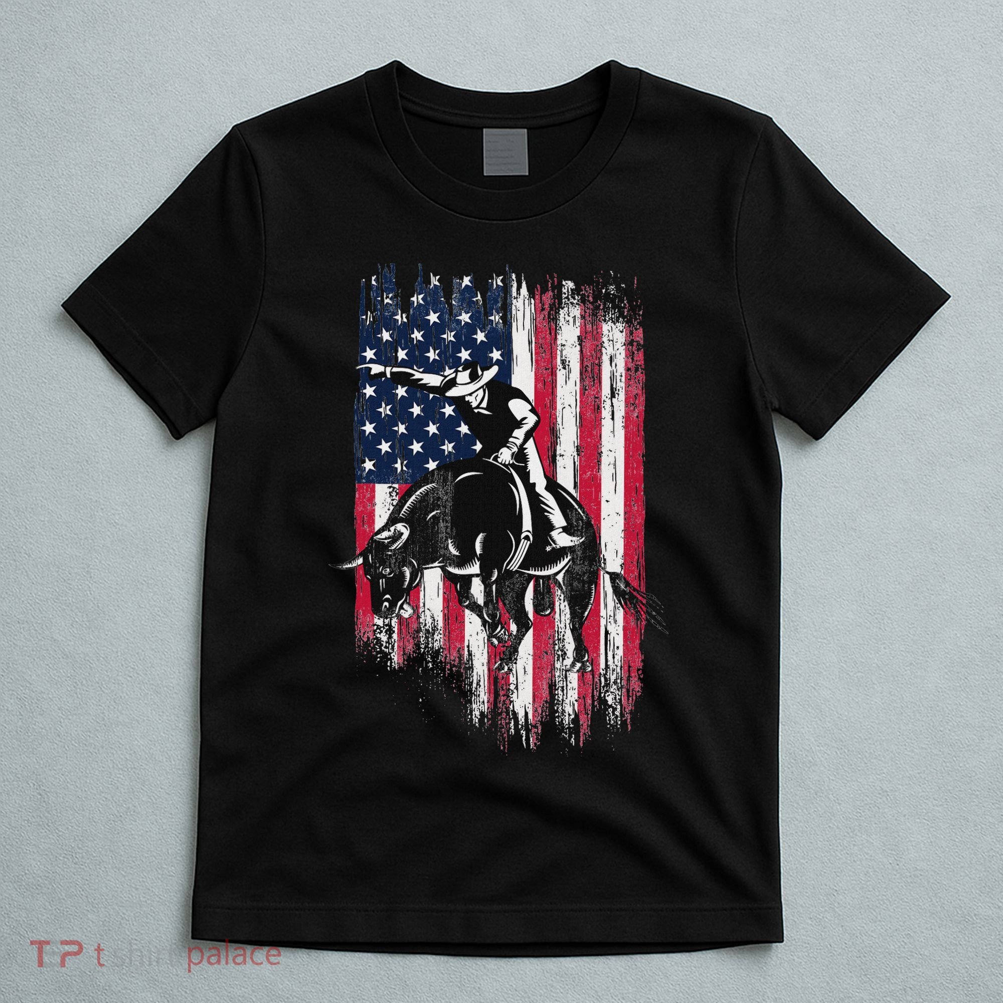 Rodeo Bull Rider Patriotic American Flag Cowboys T-Shirt