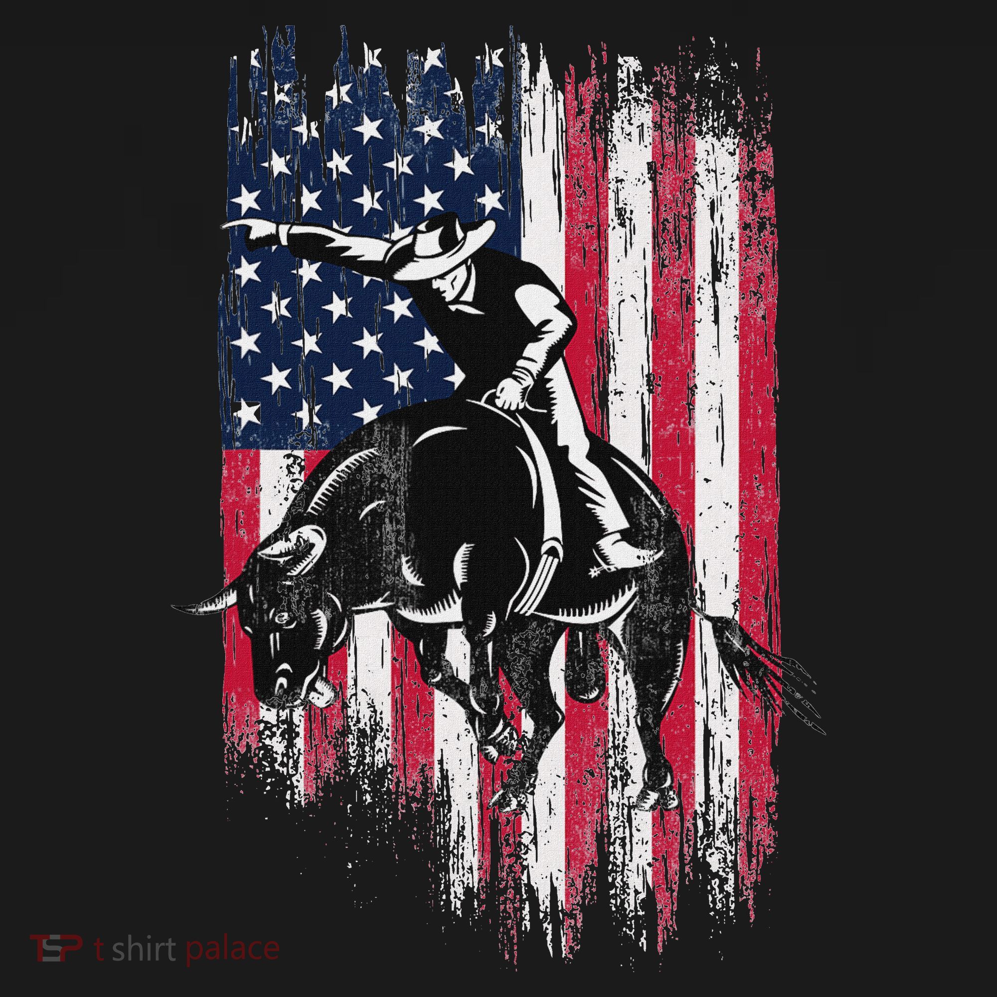 Rodeo Bull Rider Patriotic American Flag Cowboys T-Shirt