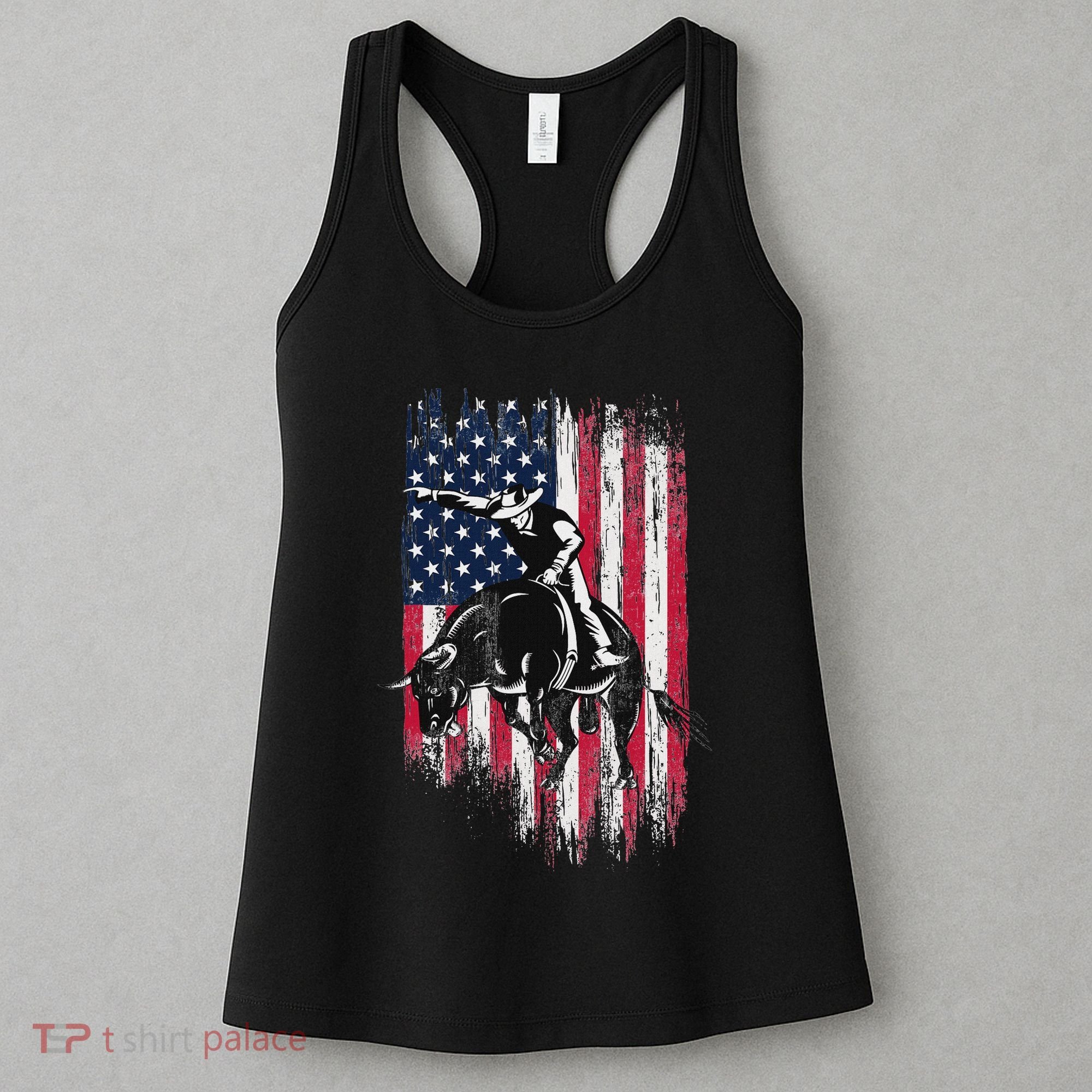 Rodeo Bull Rider Patriotic American Flag Cowboys Women's Tank Top