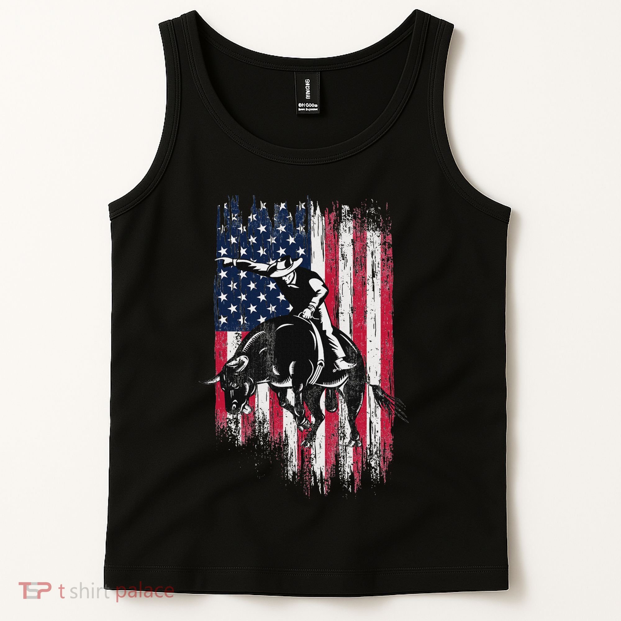 Rodeo Bull Rider Patriotic American Flag Cowboys Tank Top