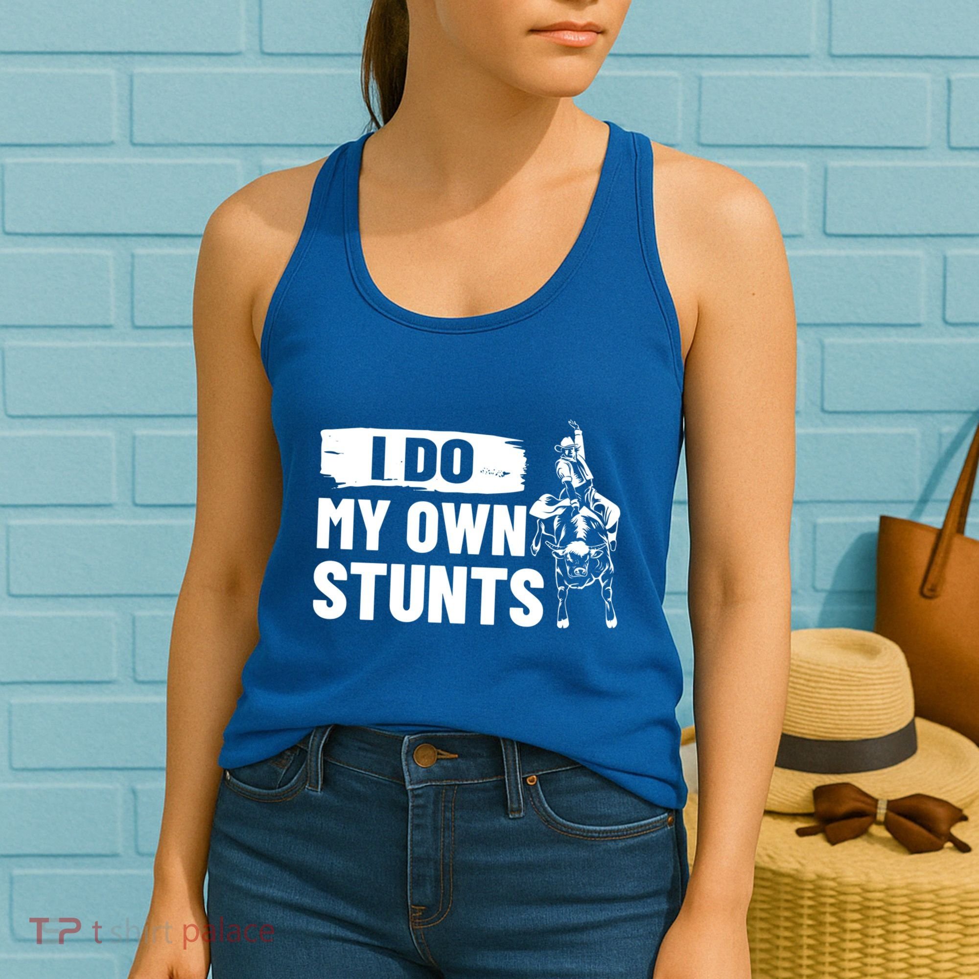 Rodeo Bull Rider I Do My Own Stunts Rodeo Party Bull Riding Gift Women's Tank Top