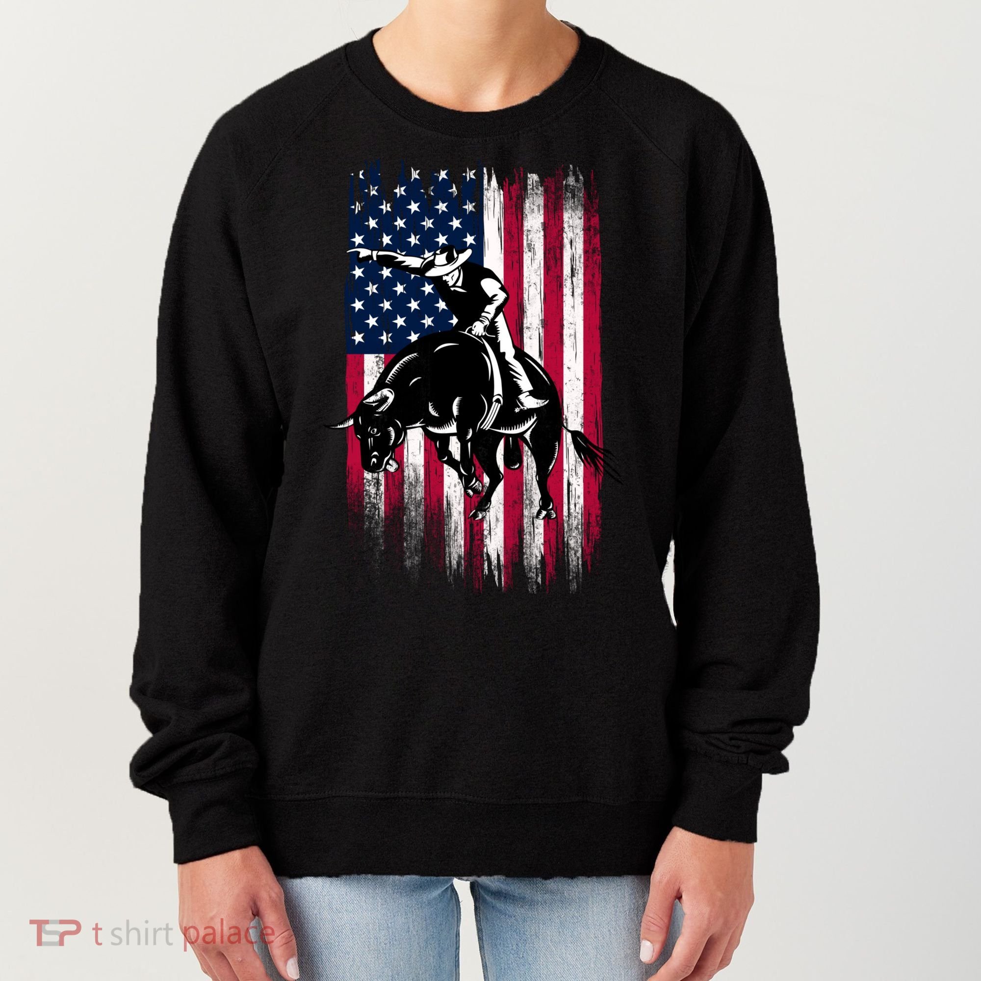 Rodeo Bull Rider Patriotic American Flag Cowboys Women's Sweatshirt