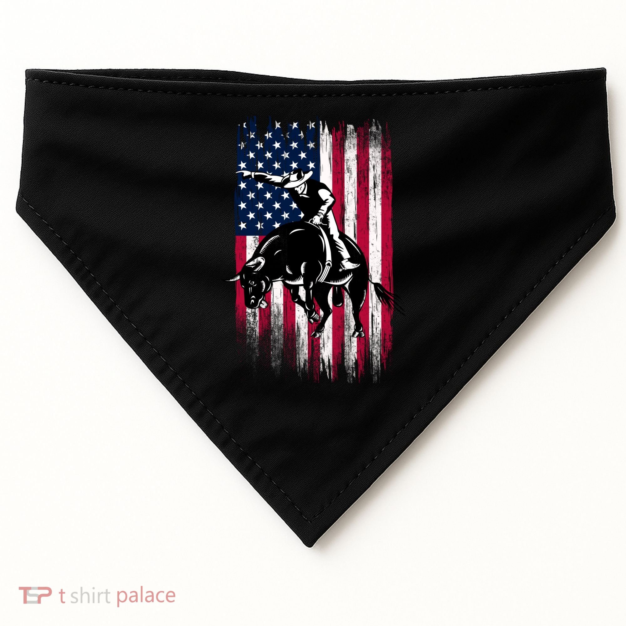 Rodeo Bull Rider Patriotic American Flag Cowboys USA-Made Doggie Bandana