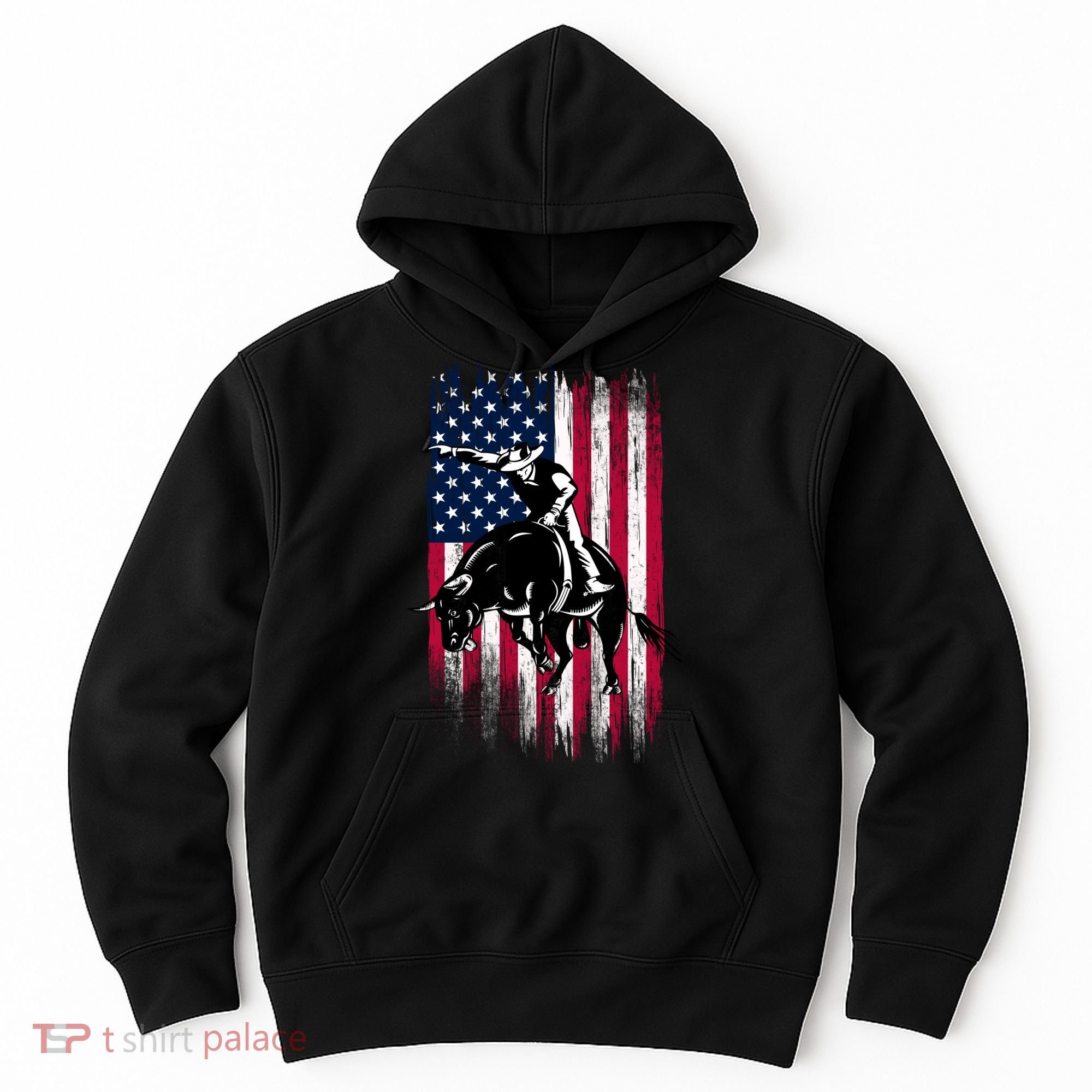 Rodeo Bull Rider Patriotic American Flag Cowboys Hoodie