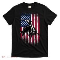 Rodeo Bull Rider Patriotic American Flag Cowboys T-Shirt thumb 0