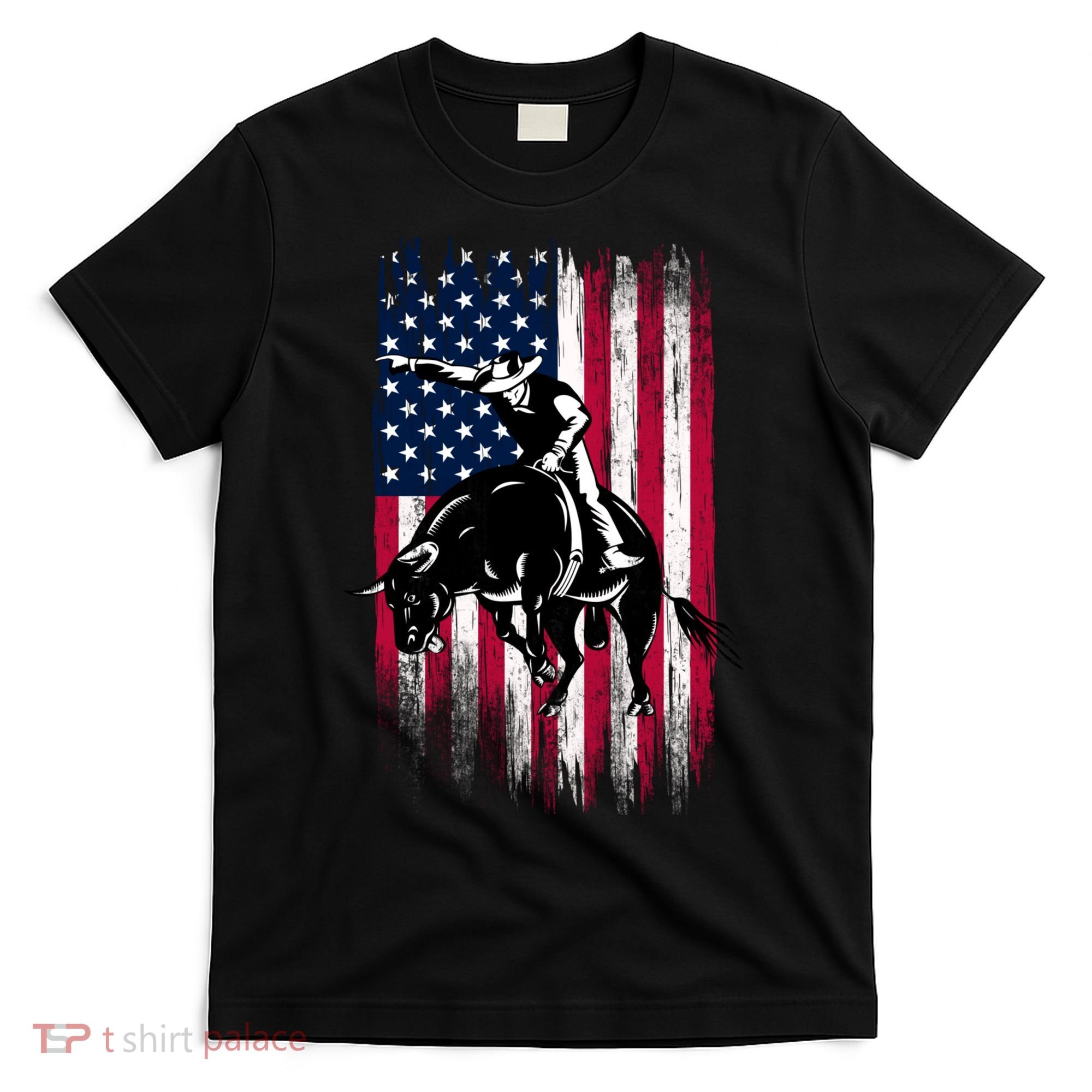 Rodeo Bull Rider Patriotic American Flag Cowboys T-Shirt