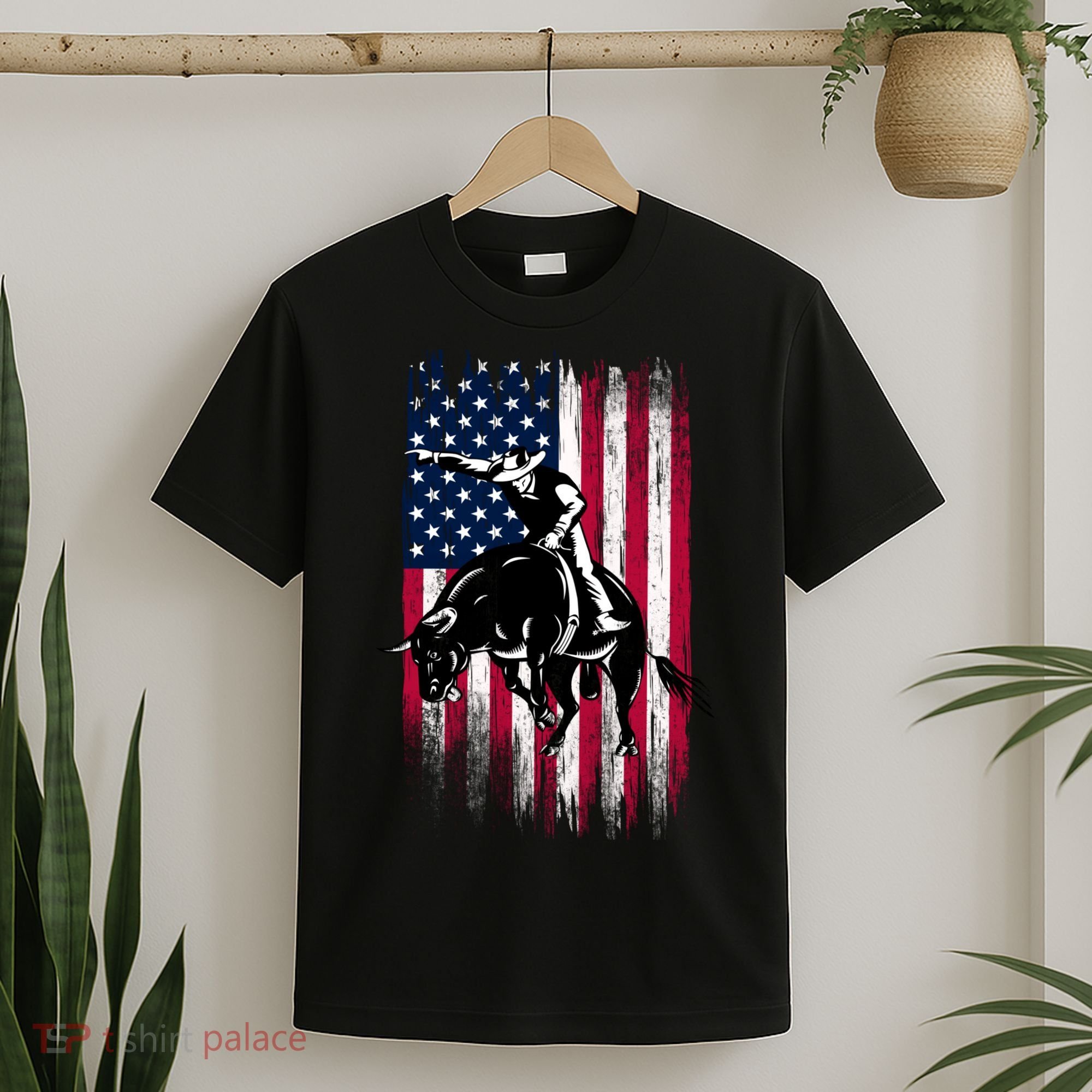 Rodeo Bull Rider Patriotic American Flag Cowboys T-Shirt