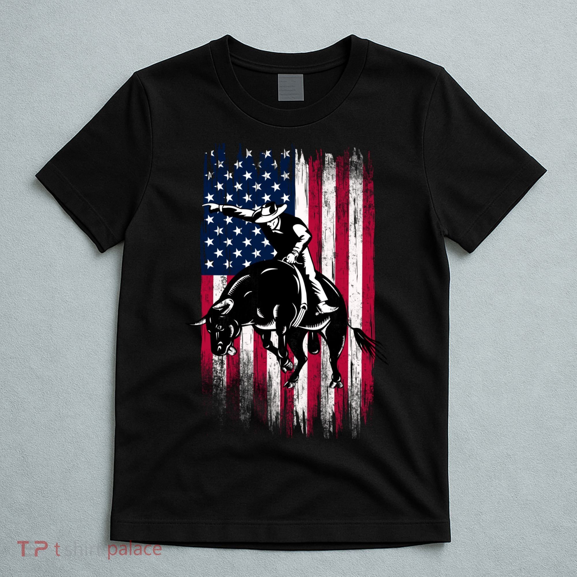 Rodeo Bull Rider Patriotic American Flag Cowboys T-Shirt