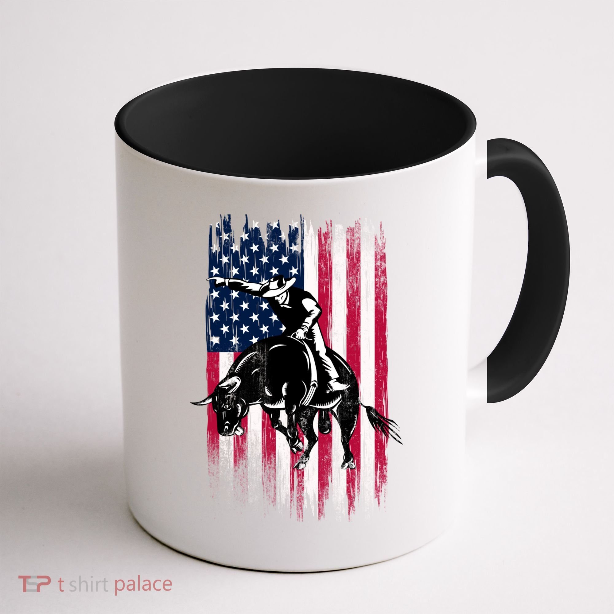 Rodeo Bull Rider Patriotic American Flag Cowboys Coffee Mug
