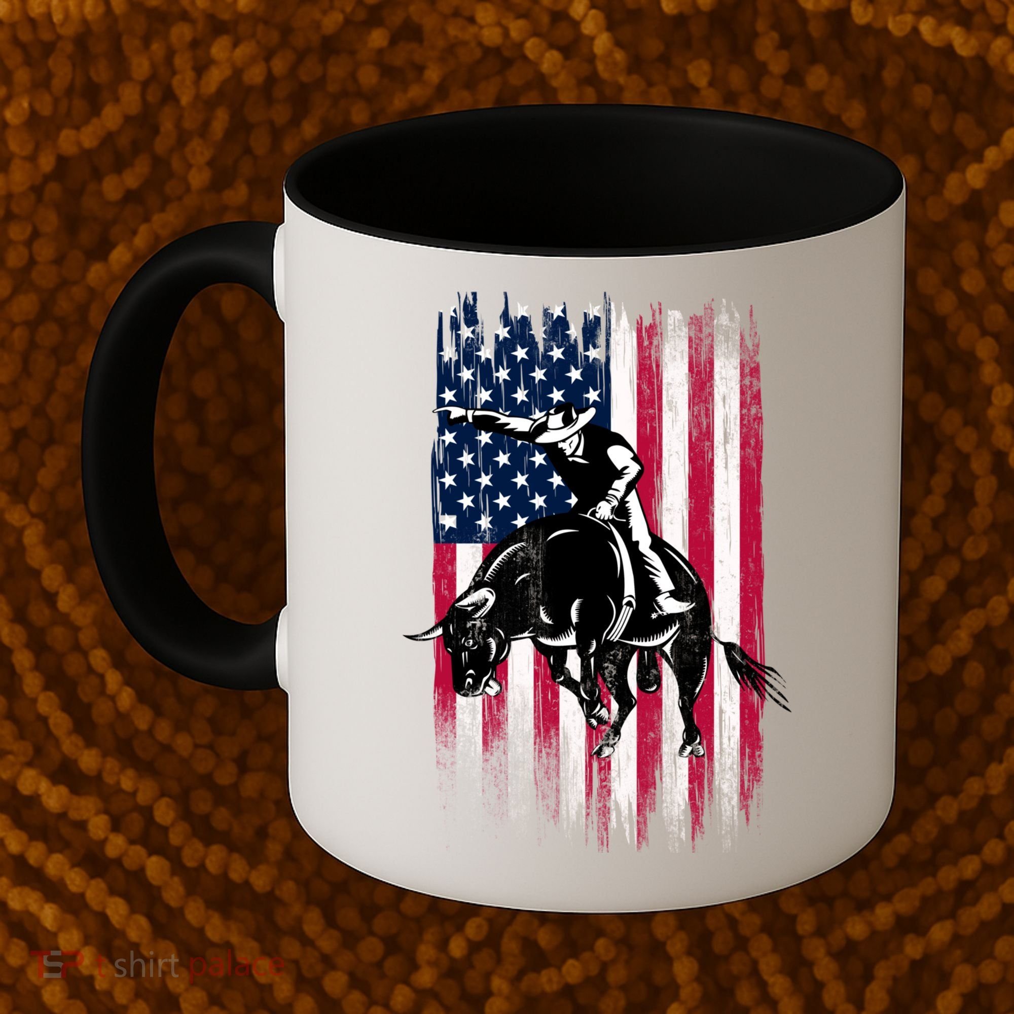 Rodeo Bull Rider Patriotic American Flag Cowboys Coffee Mug