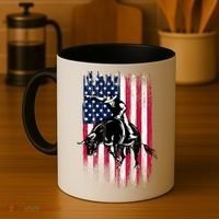 Rodeo Bull Rider Patriotic American Flag Cowboys Coffee Mug thumb 4