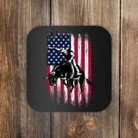 Rodeo Bull Rider Patriotic American Flag Cowboys Coaster thumb 0