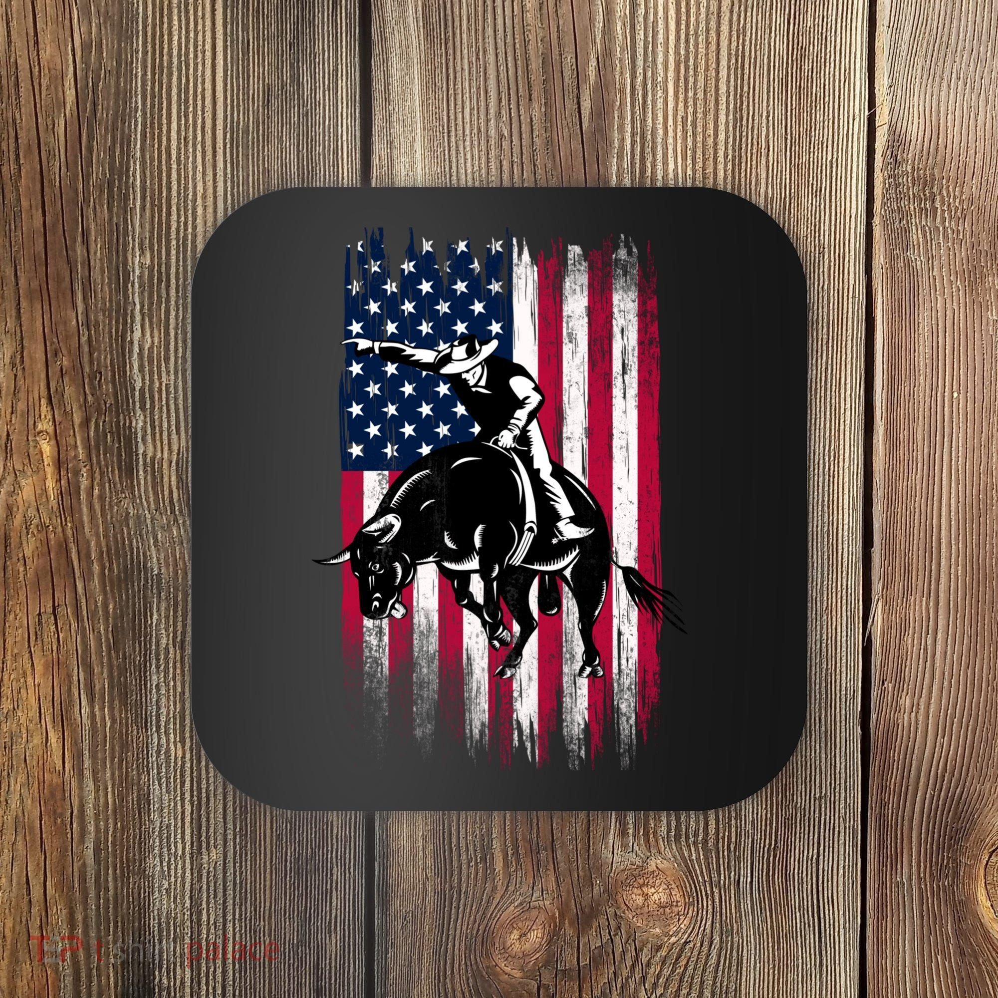 Rodeo Bull Rider Patriotic American Flag Cowboys Coaster