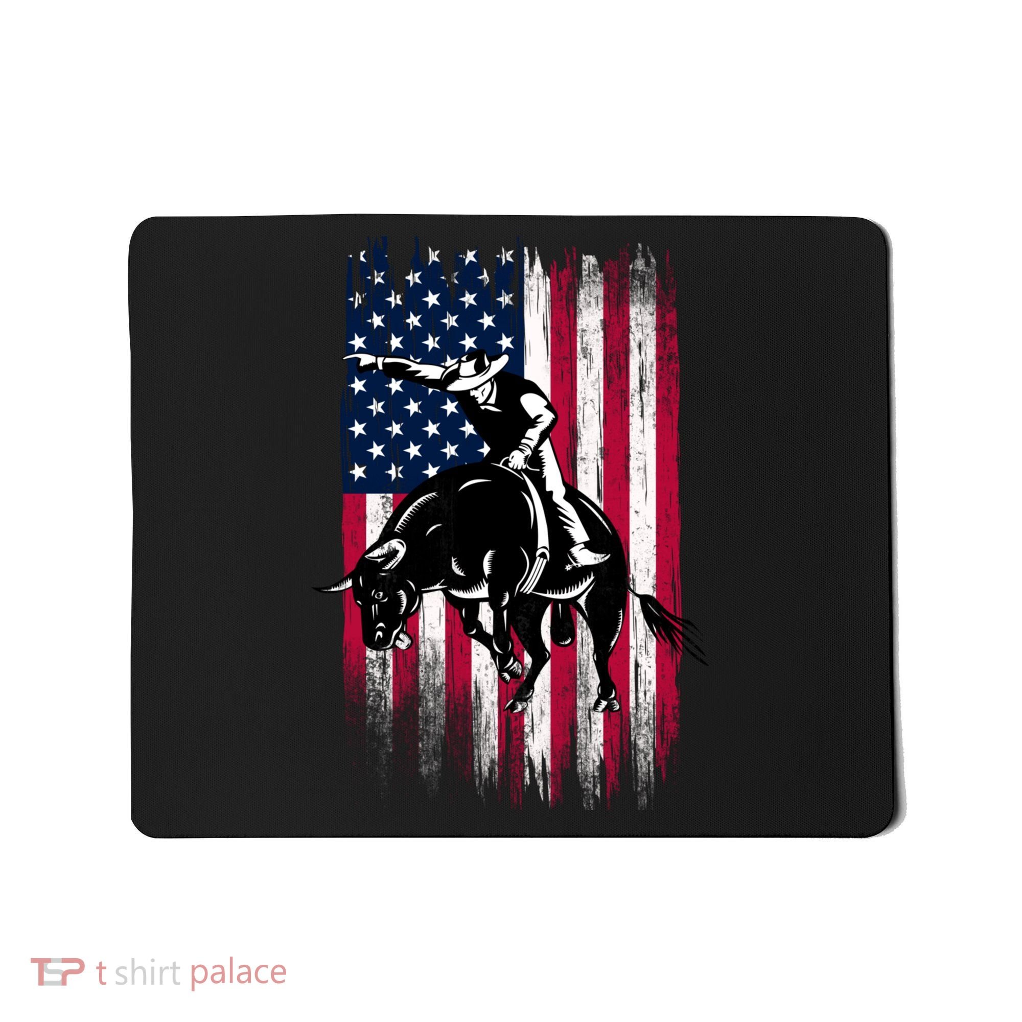 Rodeo Bull Rider Patriotic American Flag Cowboys Mousepad