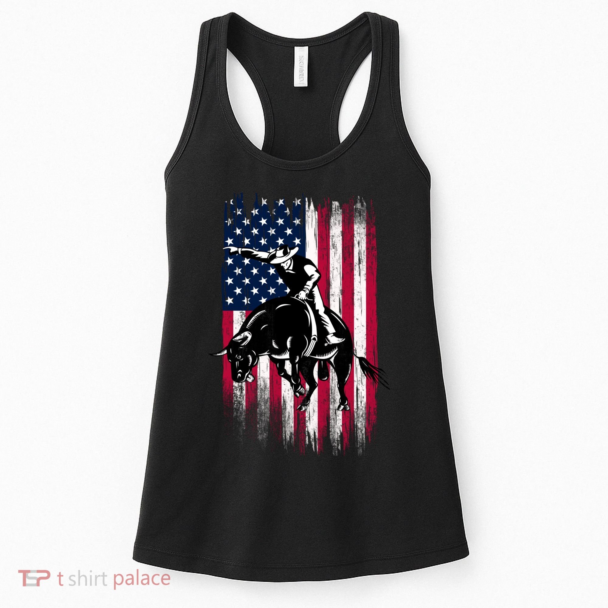 Rodeo Bull Rider Patriotic American Flag Cowboys Women's Tank Top