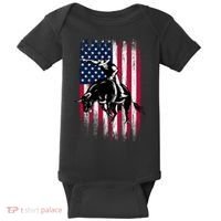 Rodeo Bull Rider Patriotic American Flag Cowboys Baby Bodysuit thumb 0
