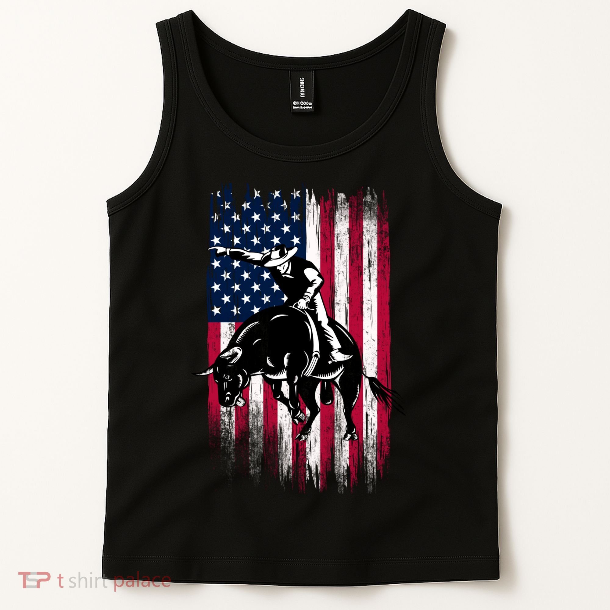 Rodeo Bull Rider Patriotic American Flag Cowboys Tank Top