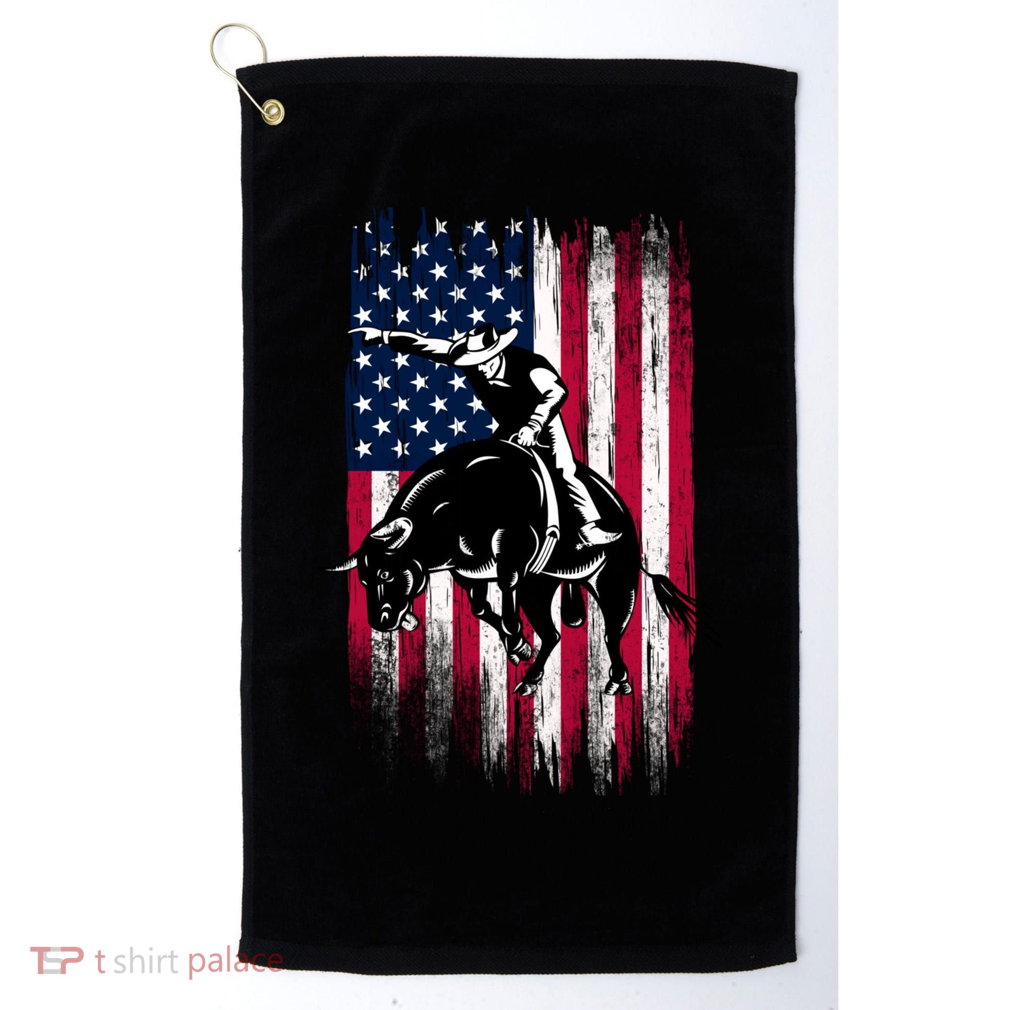 Rodeo Bull Rider Patriotic American Flag Cowboys Golf Towel