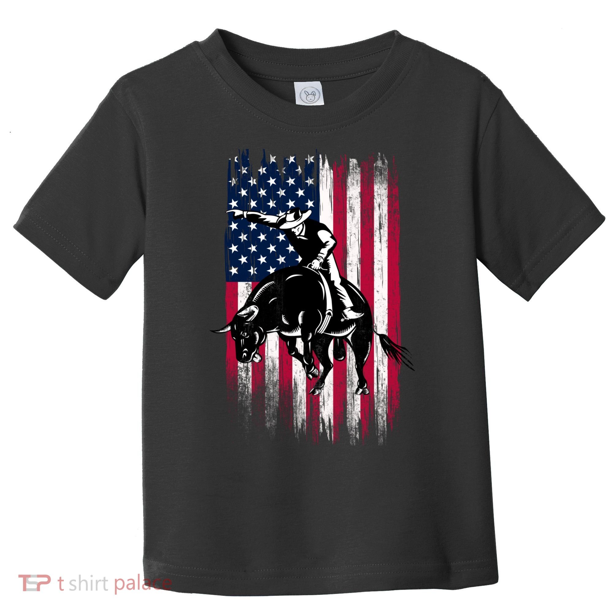 Rodeo Bull Rider Patriotic American Flag Cowboys Toddler T-Shirt