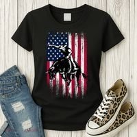 Rodeo Bull Rider Patriotic American Flag Cowboys Women's T-Shirt thumb 3