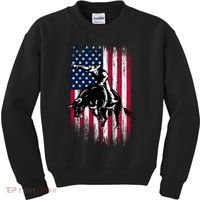 Rodeo Bull Rider Patriotic American Flag Cowboys Kids Sweatshirt thumb 0