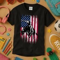 Rodeo Bull Rider Patriotic American Flag Cowboys Kids T-Shirt thumb 3