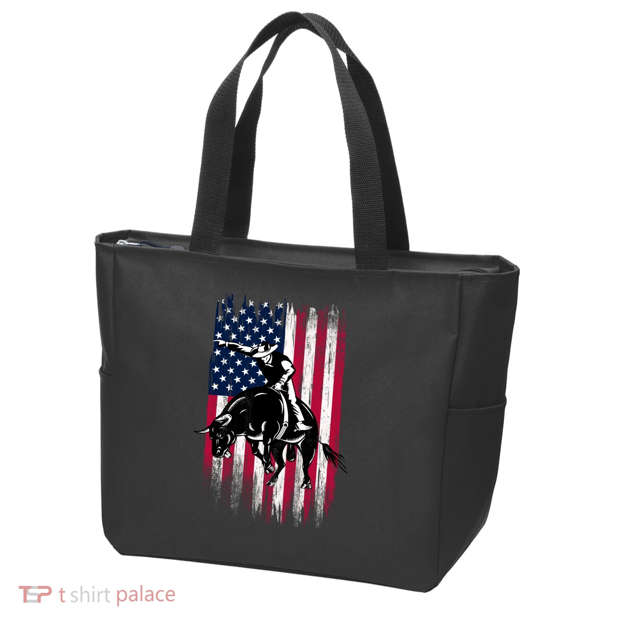 Rodeo Bull Rider Patriotic American Flag Cowboys Tote Bag