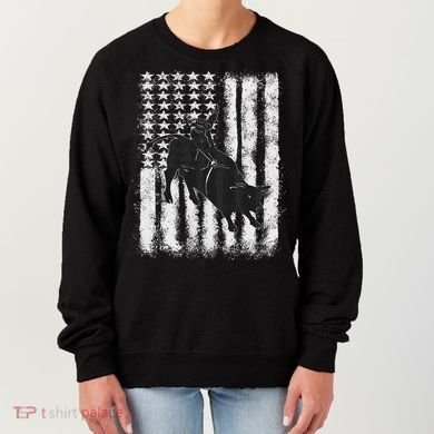 Rodeo Bull Riding Distressed Grunge American Flag Keepsake Women's Sweatshirt