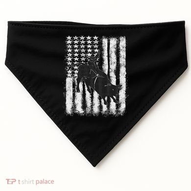 Rodeo Bull Riding Distressed Grunge American Flag Keepsake USA-Made Doggie Bandana