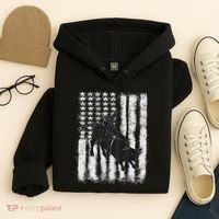 Rodeo Bull Riding Distressed Grunge American Flag Keepsake Hoodie thumb 4