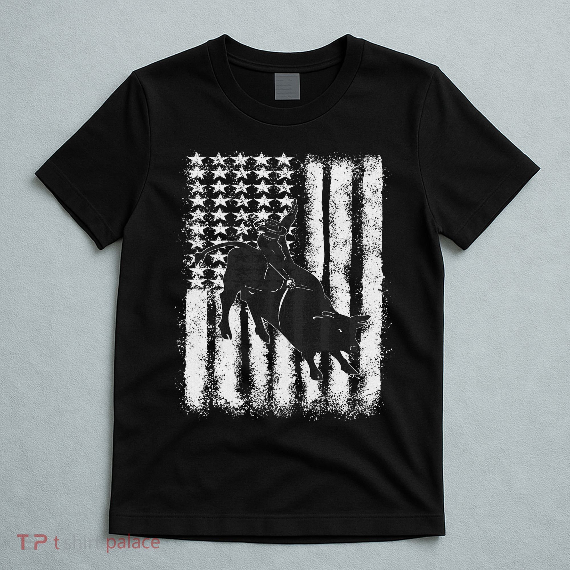 Rodeo Bull Riding Distressed Grunge American Flag Keepsake T-Shirt