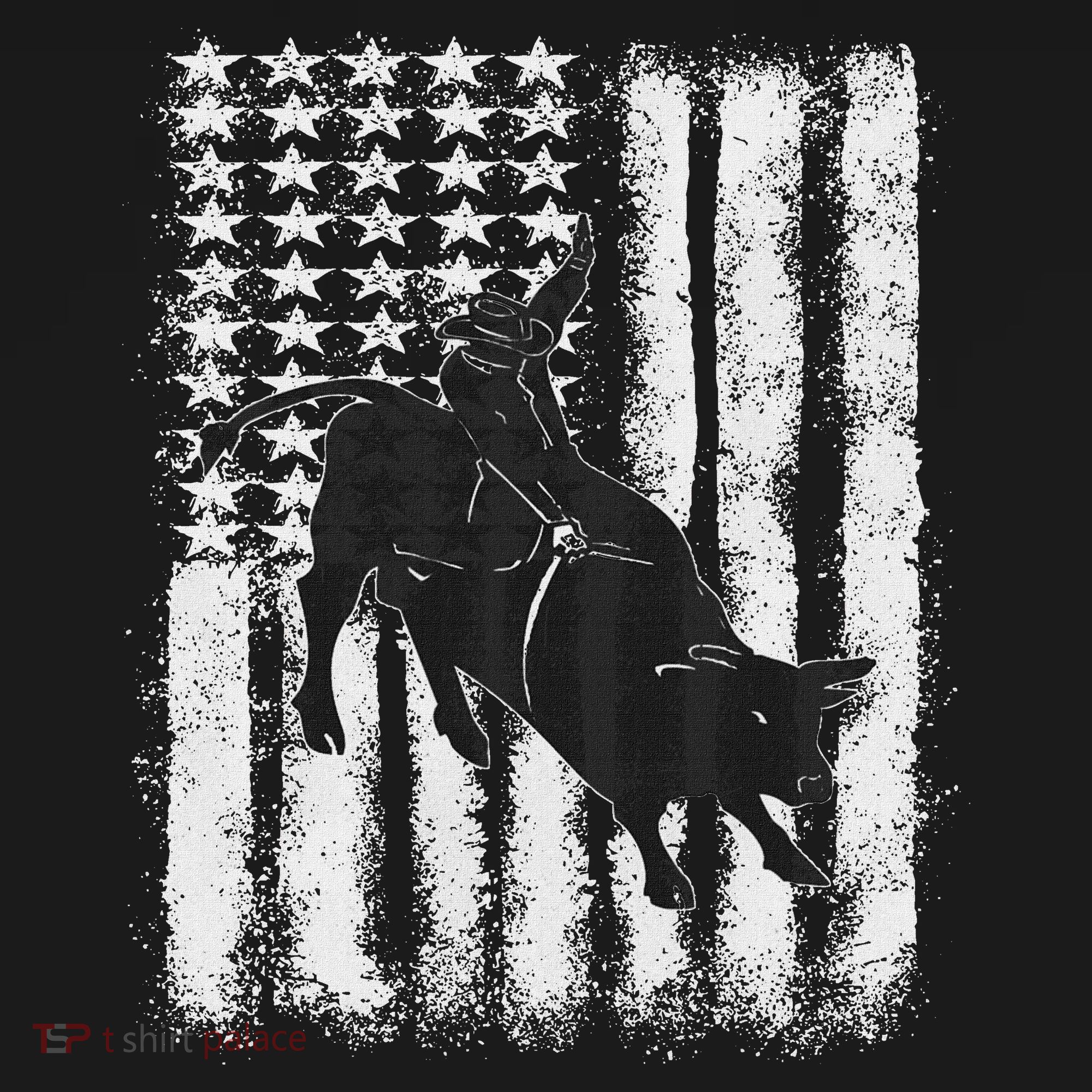 Rodeo Bull Riding Distressed Grunge American Flag Keepsake T-Shirt