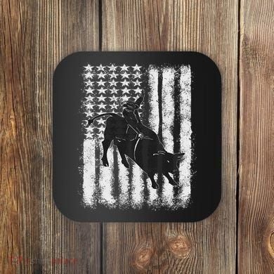 Rodeo Bull Riding Distressed Grunge American Flag Keepsake Coaster