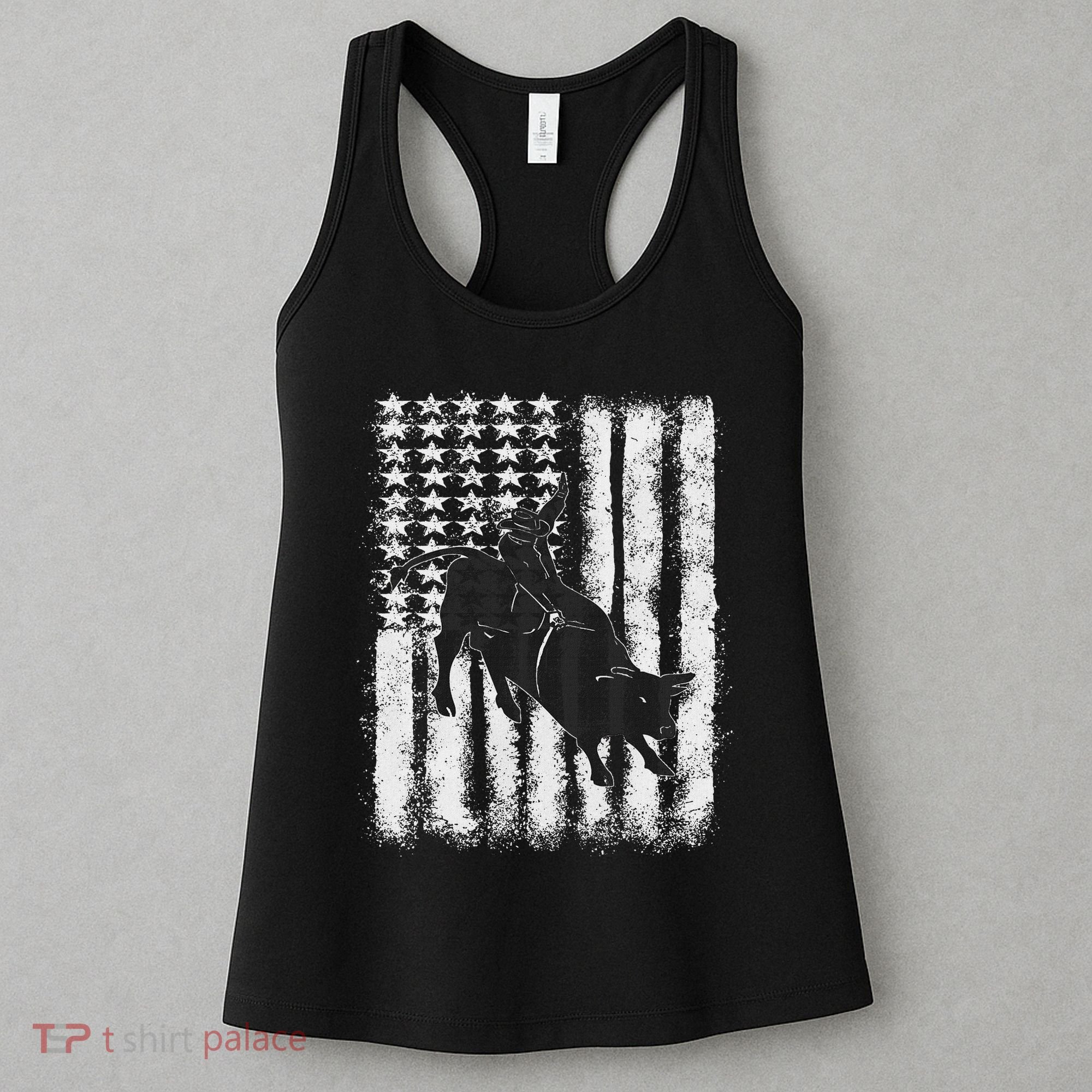 Rodeo Bull Riding Distressed Grunge American Flag Keepsake Women's Tank Top