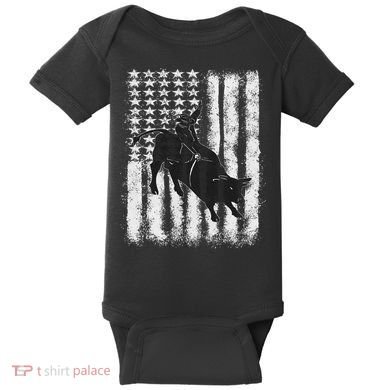 Rodeo Bull Riding Distressed Grunge American Flag Keepsake Baby Bodysuit