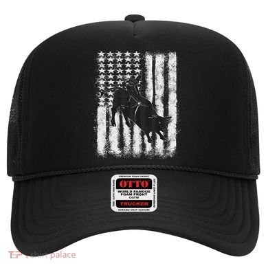 Rodeo Bull Riding Distressed Grunge American Flag Keepsake Hat