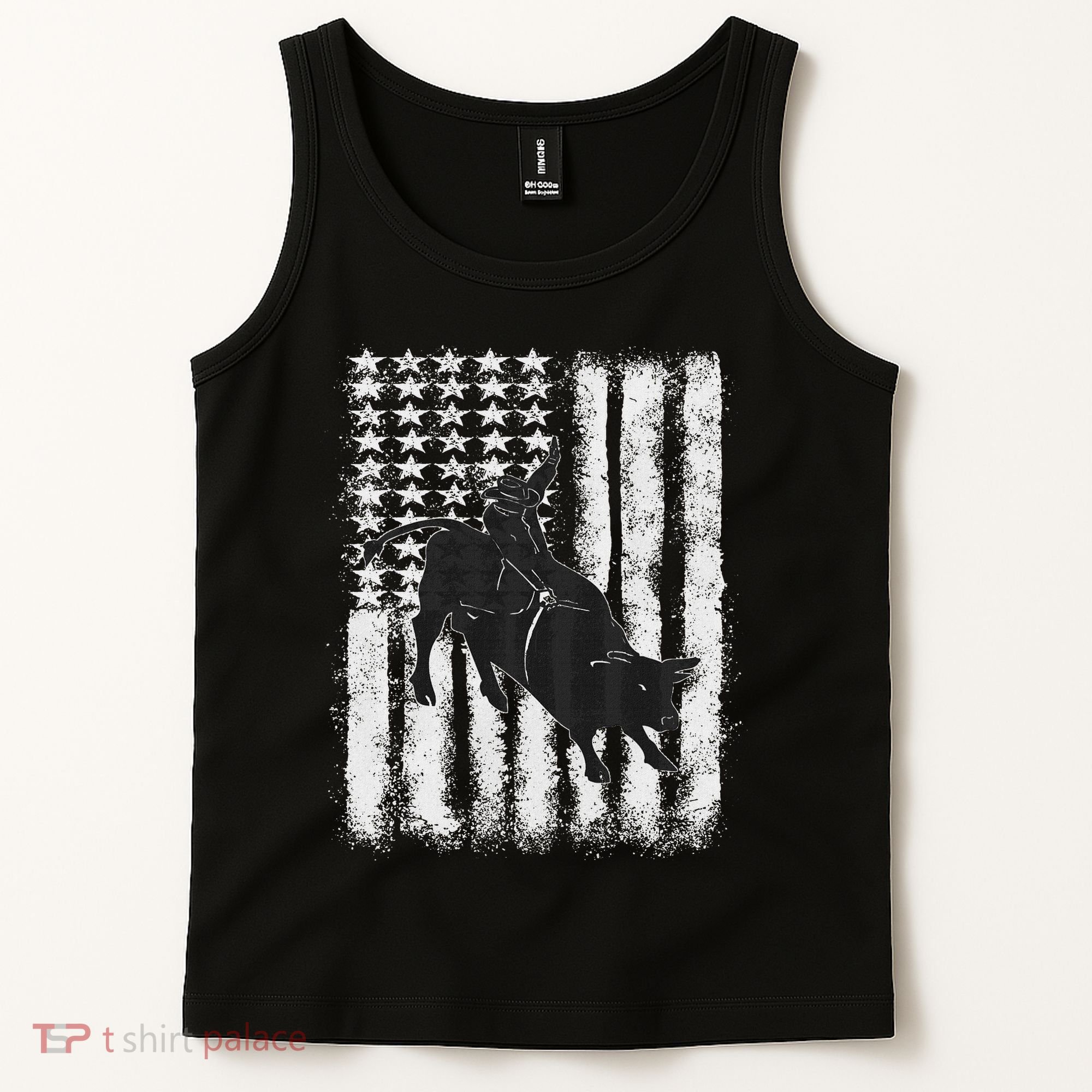 Rodeo Bull Riding Distressed Grunge American Flag Keepsake Tank Top