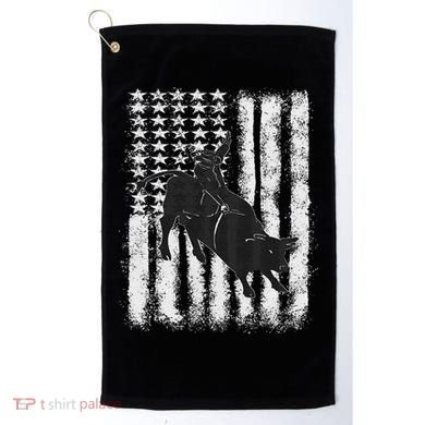 Rodeo Bull Riding Distressed Grunge American Flag Keepsake Golf Towel