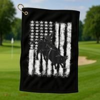 Rodeo Bull Riding Distressed Grunge American Flag Keepsake Golf Towel thumb 1