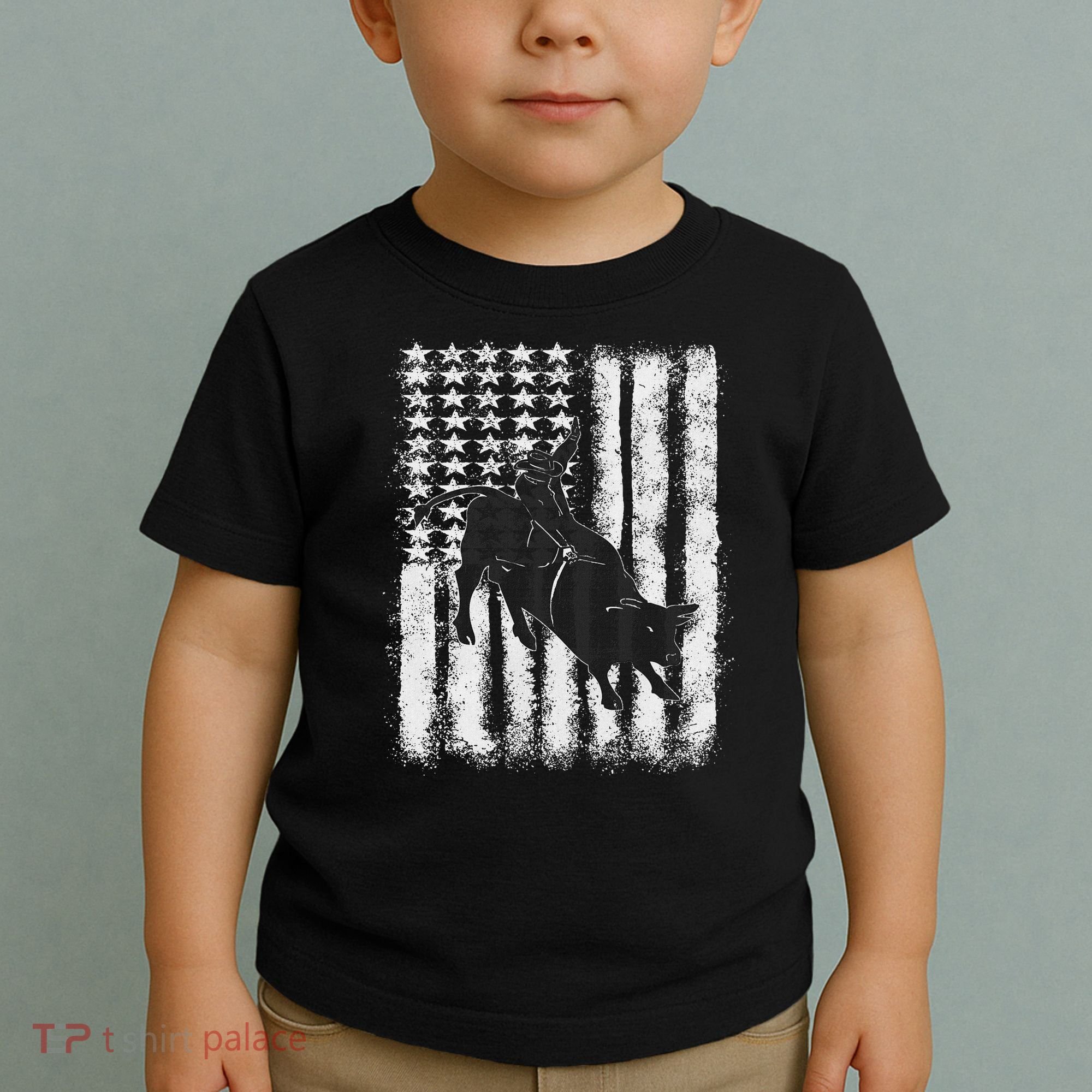 Rodeo Bull Riding Distressed Grunge American Flag Keepsake Toddler T-Shirt