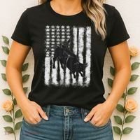 Rodeo Bull Riding Distressed Grunge American Flag Keepsake Women's T-Shirt thumb 2