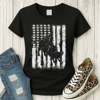 Rodeo Bull Riding Distressed Grunge American Flag Keepsake Women's T-Shirt thumb 3