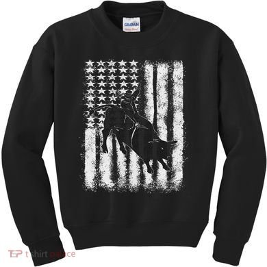 Rodeo Bull Riding Distressed Grunge American Flag Keepsake Kids Sweatshirt