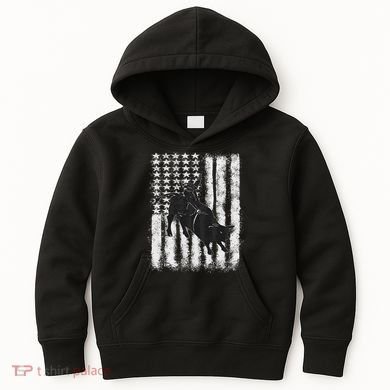 Rodeo Bull Riding Distressed Grunge American Flag Keepsake Kids Hoodie