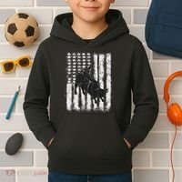 Rodeo Bull Riding Distressed Grunge American Flag Keepsake Kids Hoodie thumb 2